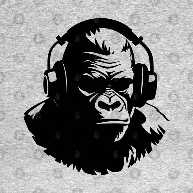 Funny Gorilla Wearing Headphones Silhouette Design by TF Brands